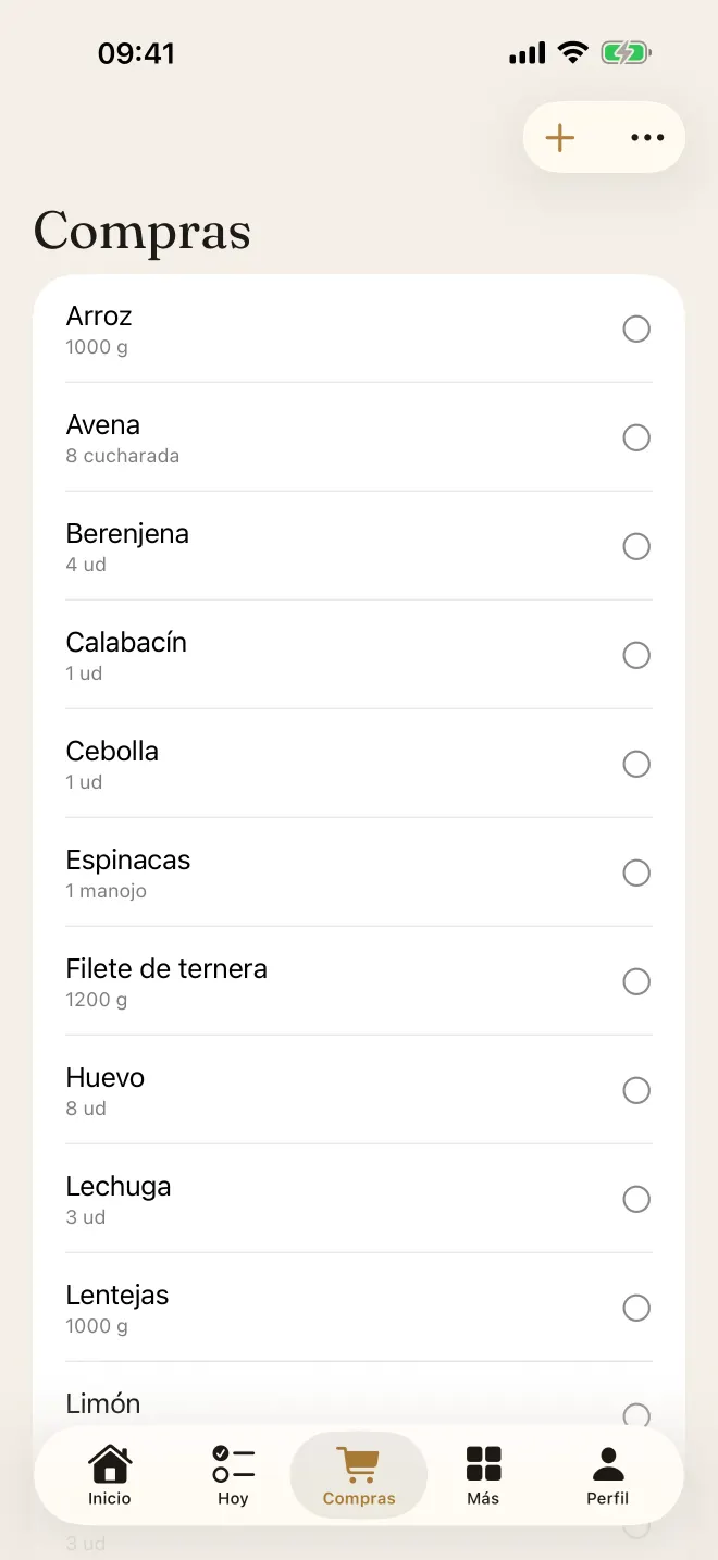 Lista de la compra con artículos marcados