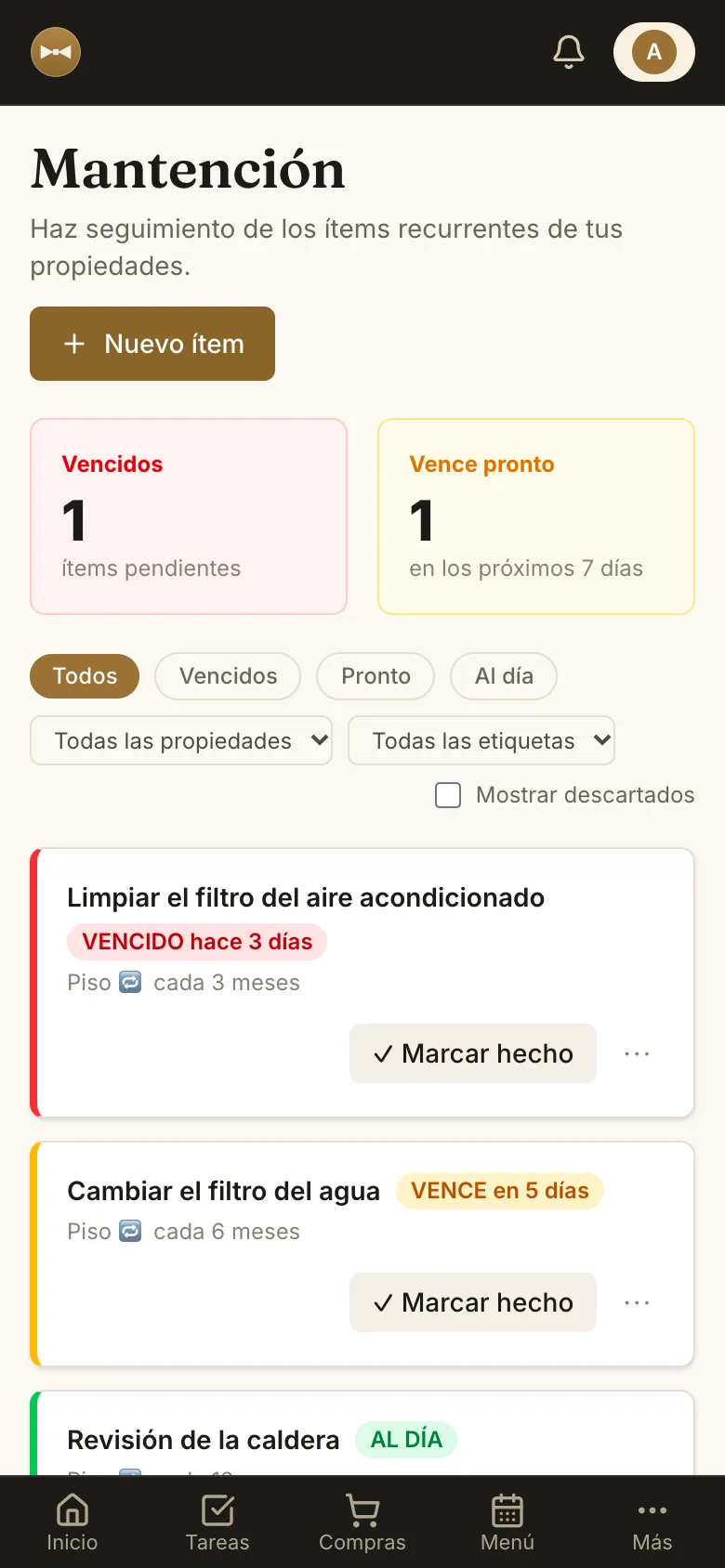 Mantenimiento de la casa con lo vencido y lo que vence pronto