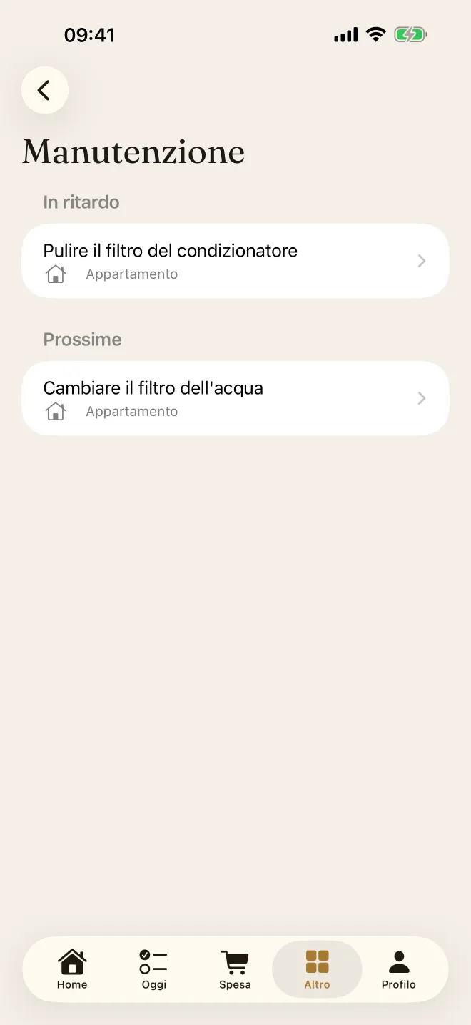 Manutenzione della casa con voci scadute e in arrivo