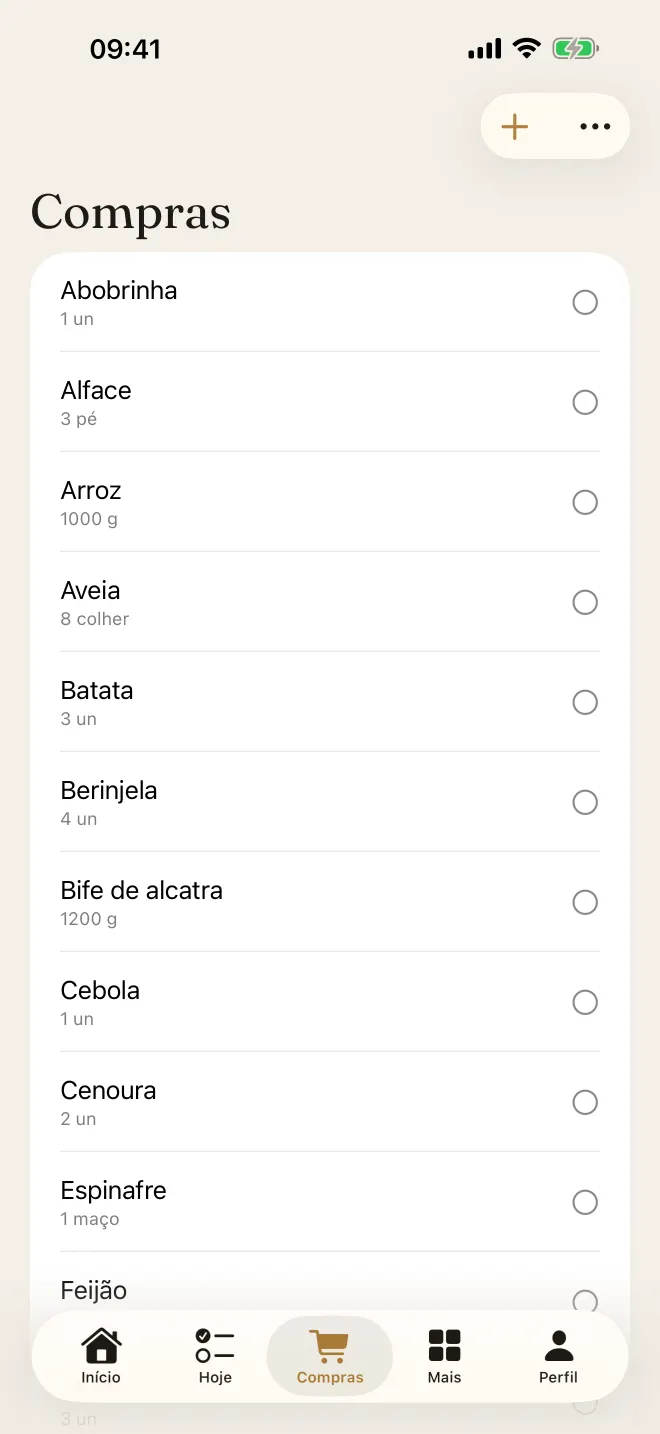 Lista de compras com itens marcados